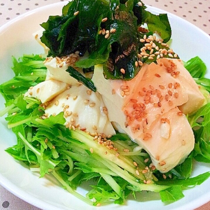 豆腐と水菜とわかめのゴマたっぷり和風サラダ レシピ 作り方 By ラズベリっち 楽天レシピ 豆腐と水菜とわかめのゴマたっぷり和風サラダ レシピ 作り方 By ラズベリっち 楽天レシピ